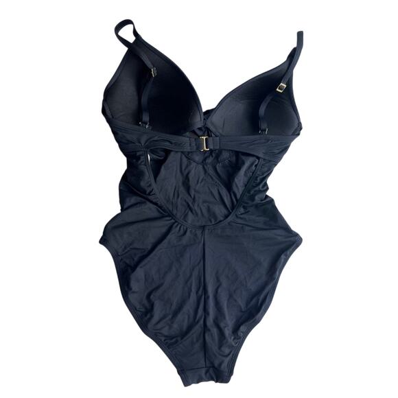 La Blanca Black One Piece Swimsuit Ruched Tummy Control V-Neck Size 6 resort - Picture 3 of 7